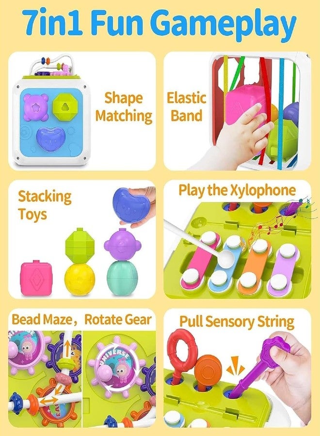 NIYANETAIL Baby Shape Sorting Toy, Colorful Elastic Bands Sensory Shape Sorter Bins with Balls & Blocks, Early Learning Preschool Educational Baby (14 Pcs Shape) (Motor Skills Activity Cube) - Image 3